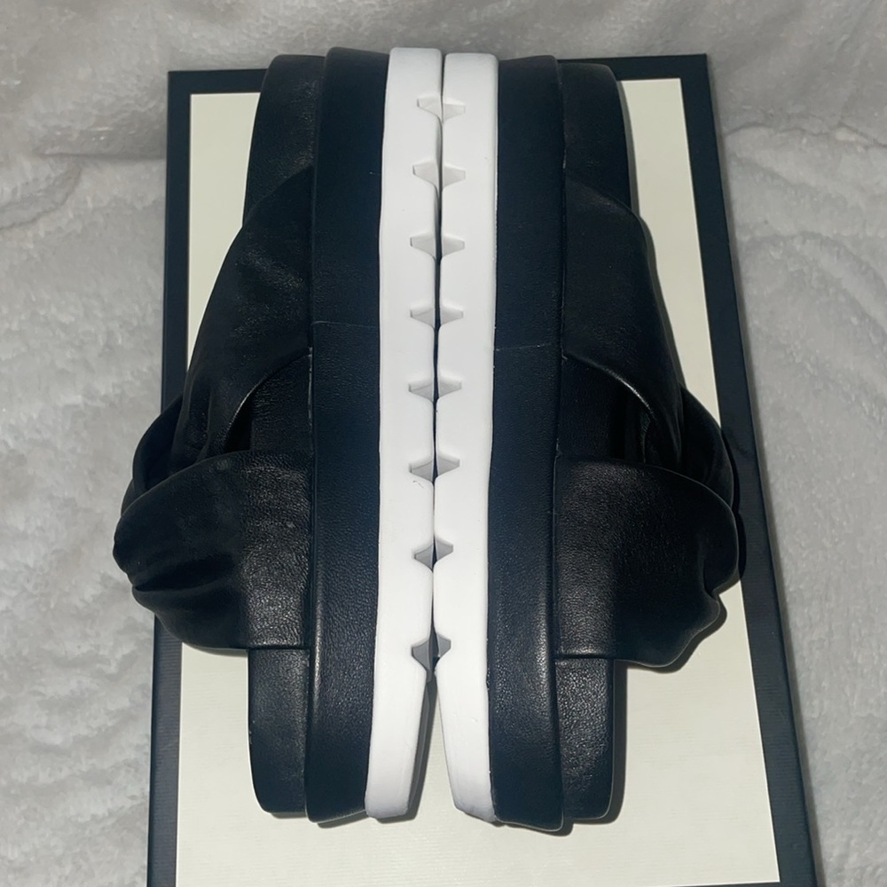 NWT J/SLIDES BRIGHT Black Leather Platform Slide Sandal - Picture 11 of 15